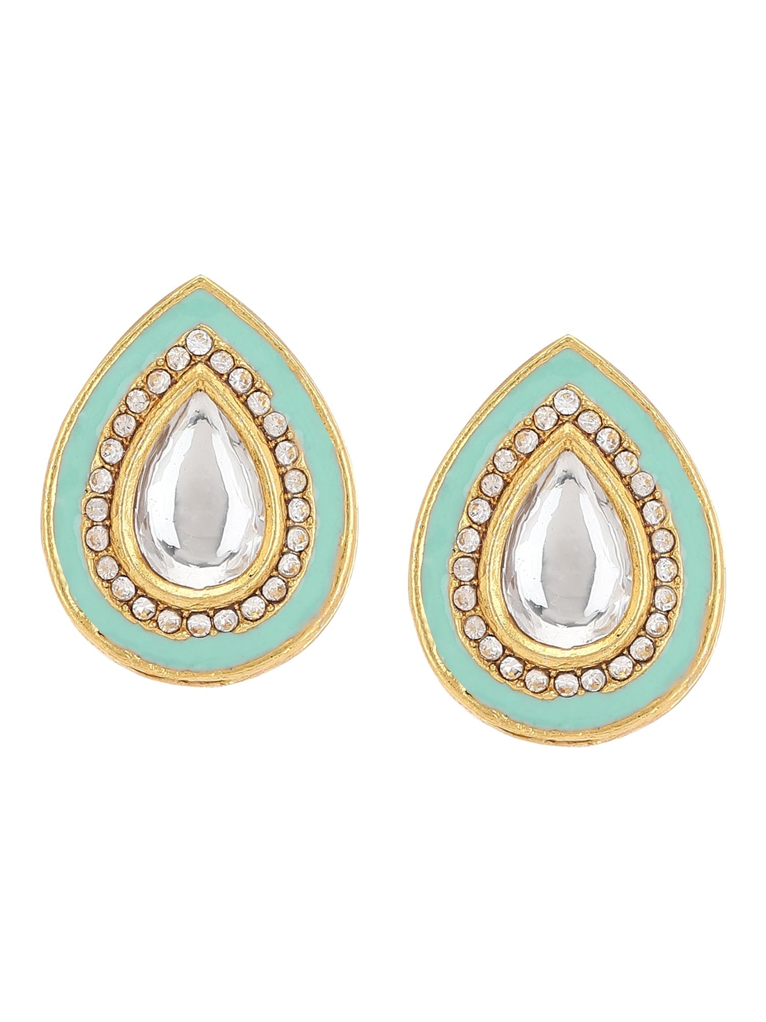 Blue Teardrop Shaped Studs Earrings - Ruby Raang - Swadesiicart