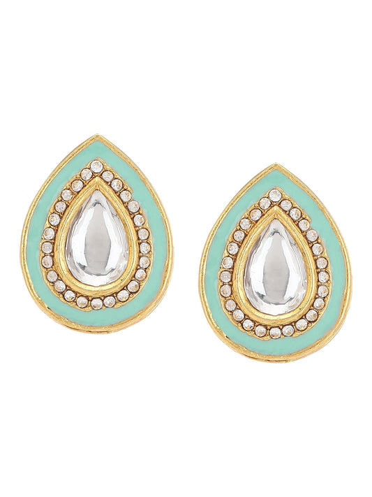 Blue Teardrop Shaped Studs Earrings - Ruby Raang - Swadesiicart
