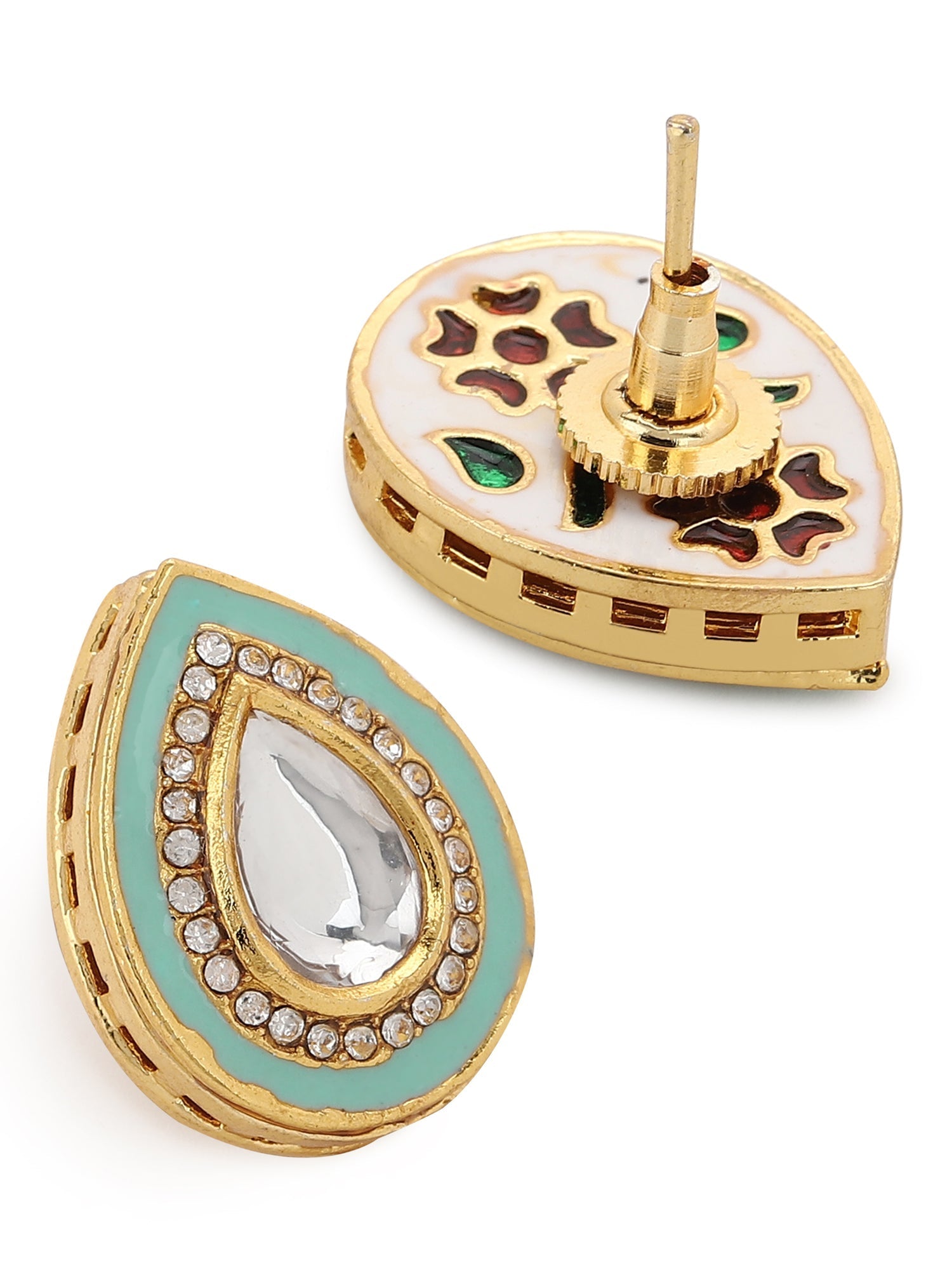 Blue Teardrop Shaped Studs Earrings - Ruby Raang - Swadesiicart