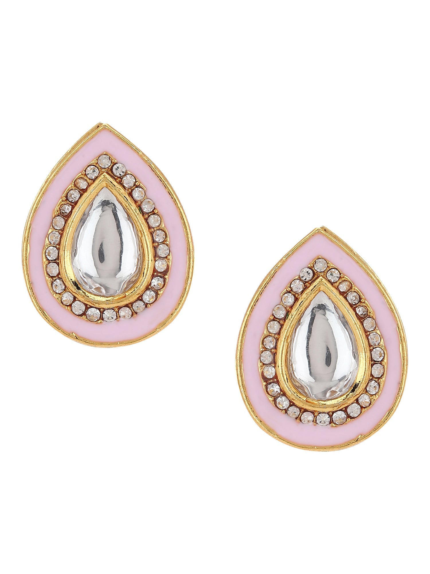 Pink Teardrop Shaped Drop Earrings - Ruby Raang - Swadesiicart
