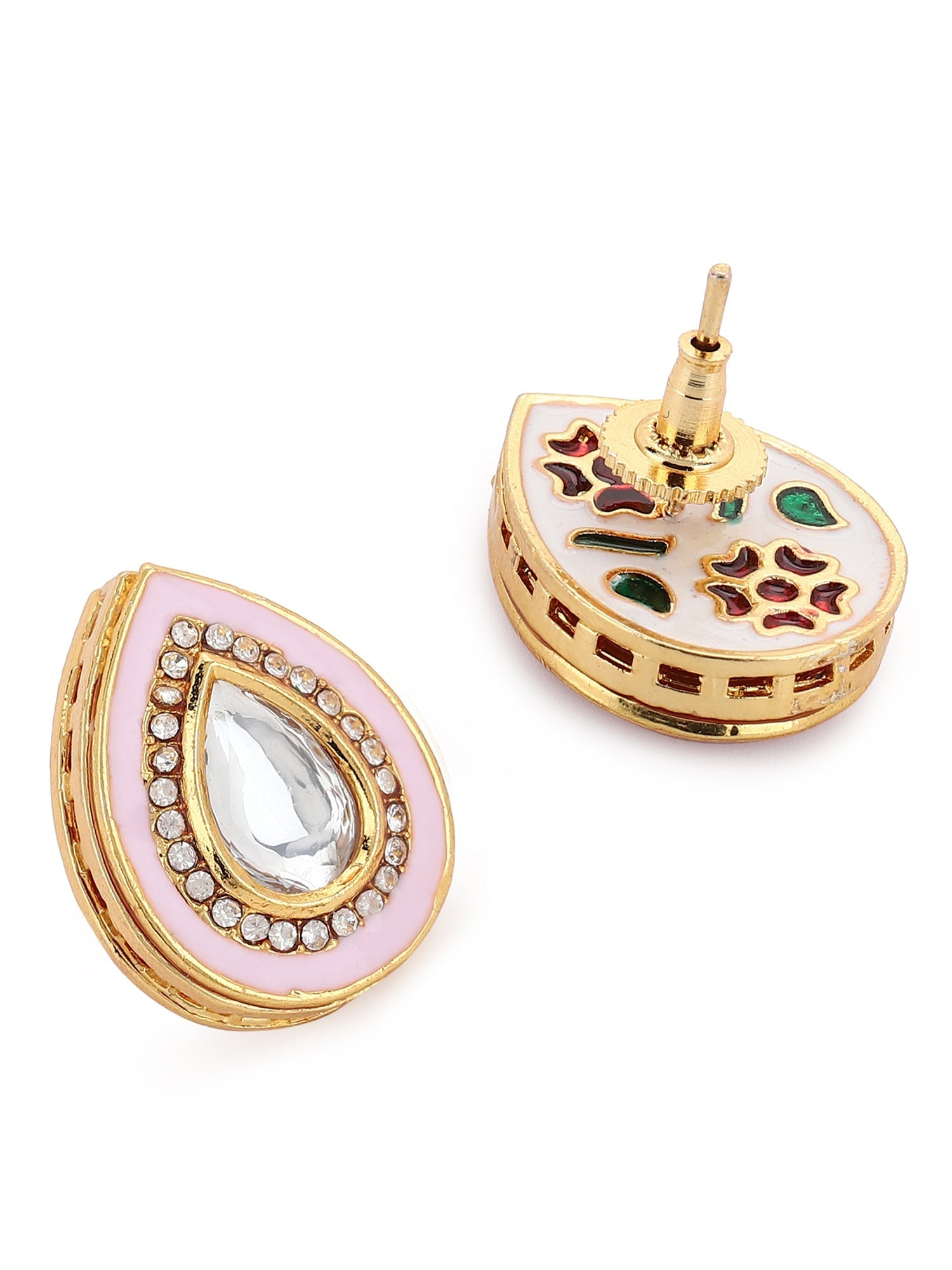 Pink Teardrop Shaped Drop Earrings - Ruby Raang - Swadesiicart
