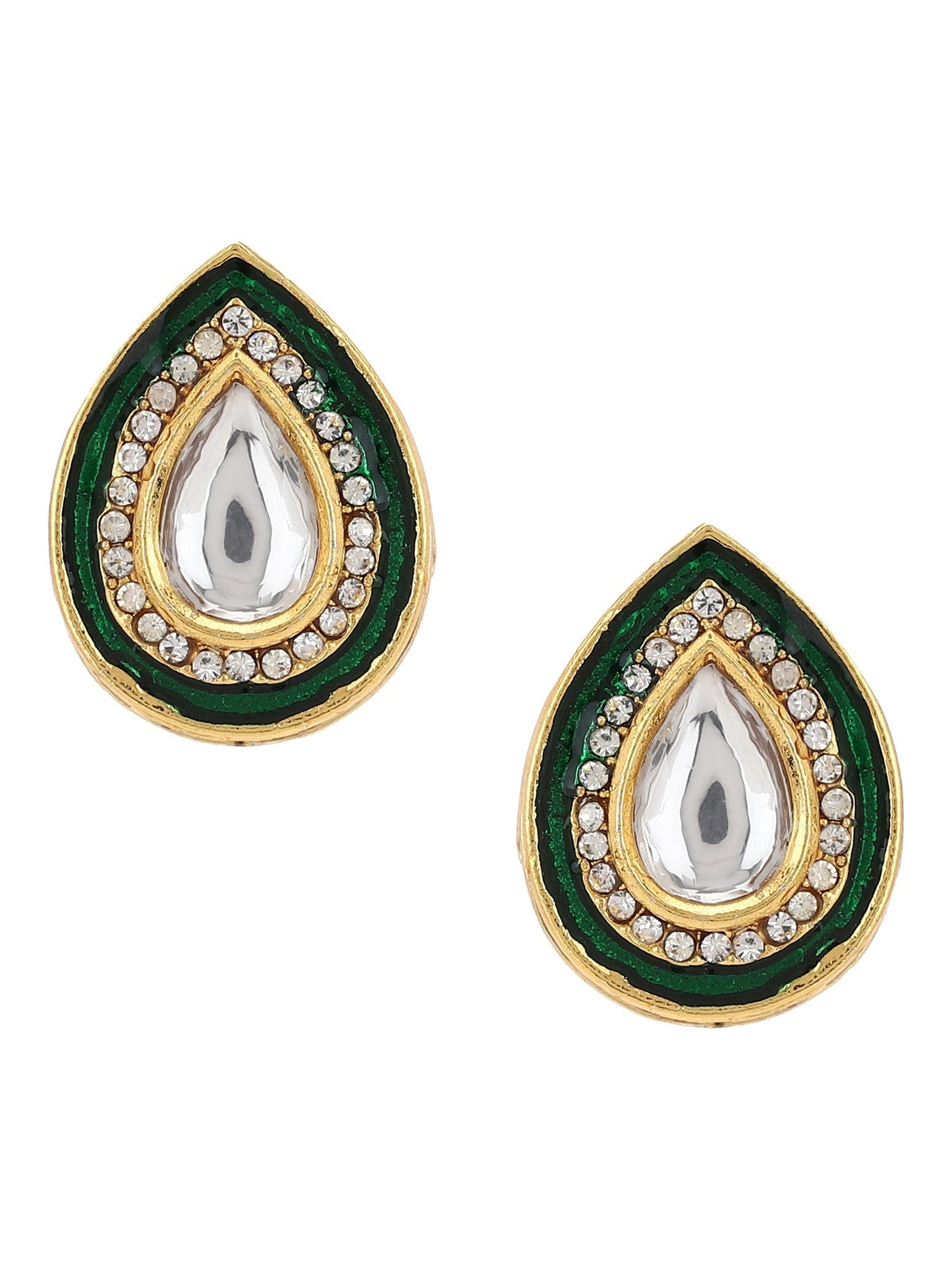 Green Gold-Polished Teardrop Shaped Studs Earrings - Ruby Raang - Swadesiicart