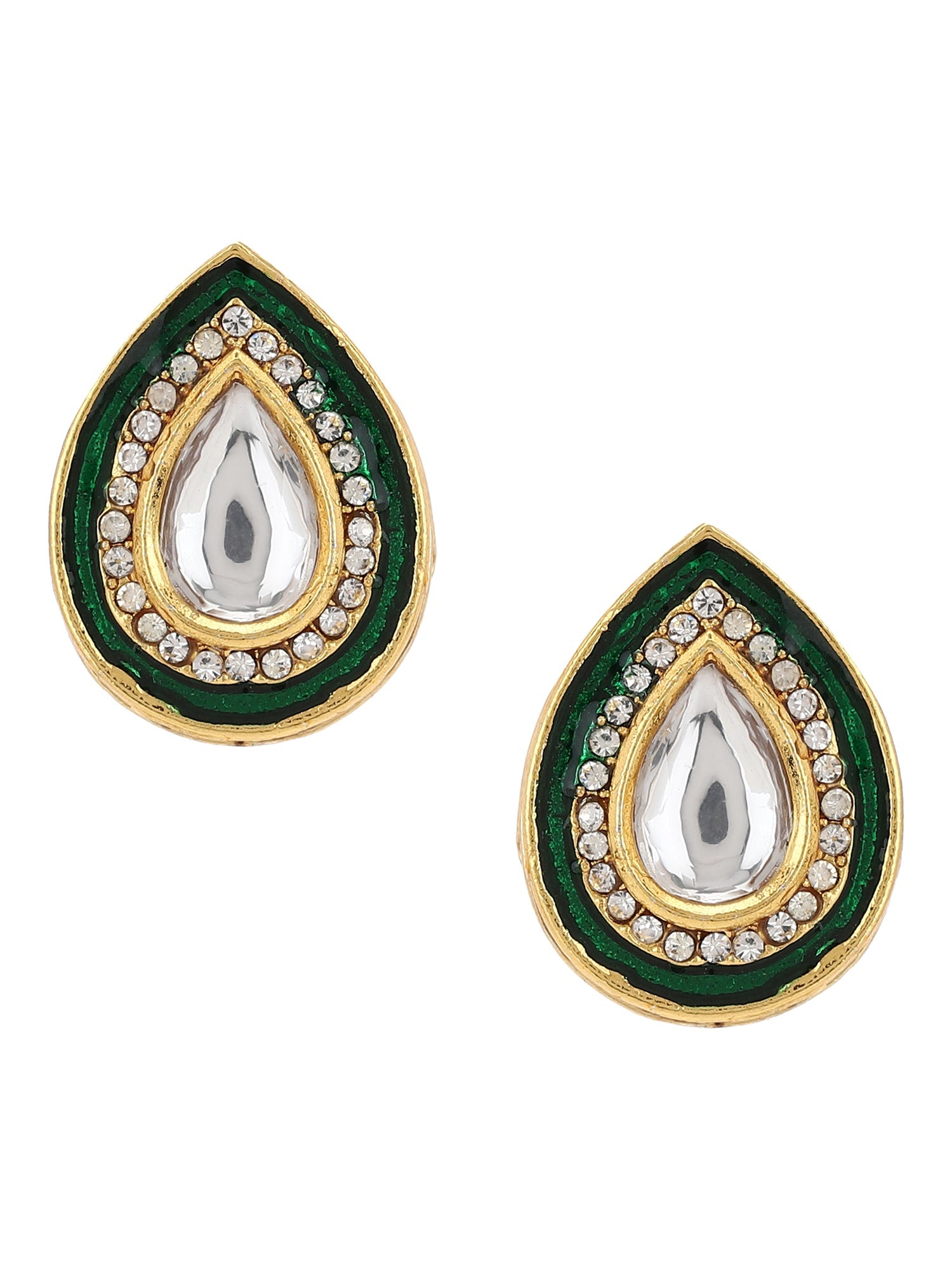 Green Gold-Polished Teardrop Shaped Studs Earrings - Ruby Raang - Swadesiicart