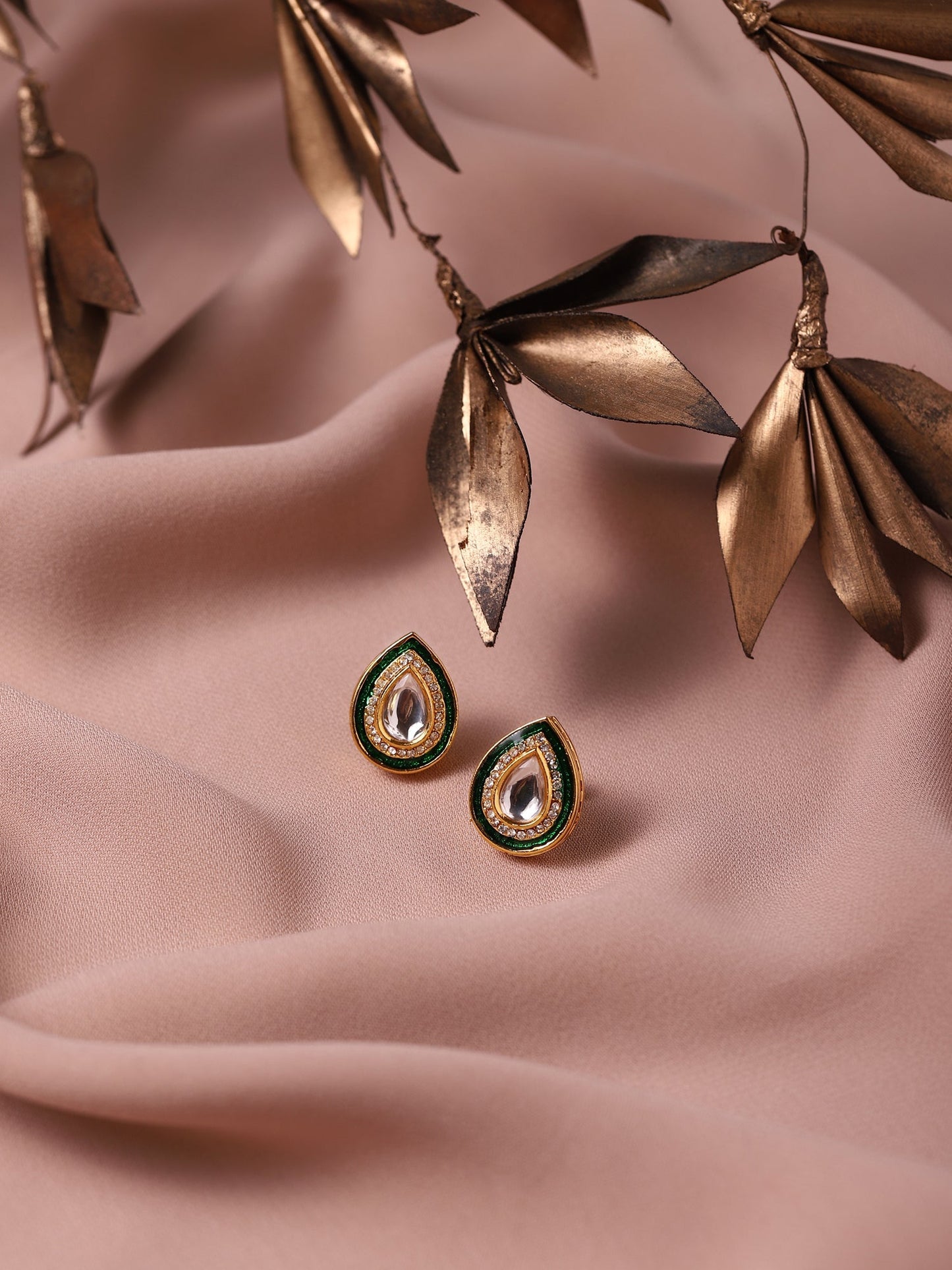 Green Gold-Polished Teardrop Shaped Studs Earrings - Ruby Raang - Ruby Raang Studio