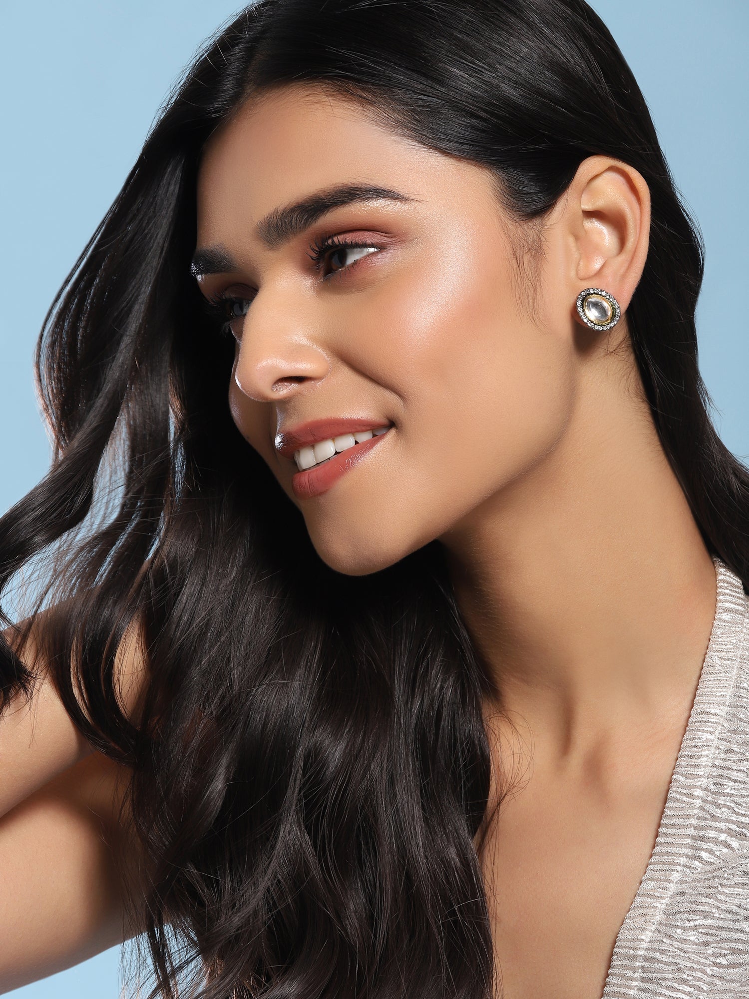 Black Teardrop Kundan Shaped Studs Earrings - Ruby Raang - Ruby Raang Studio