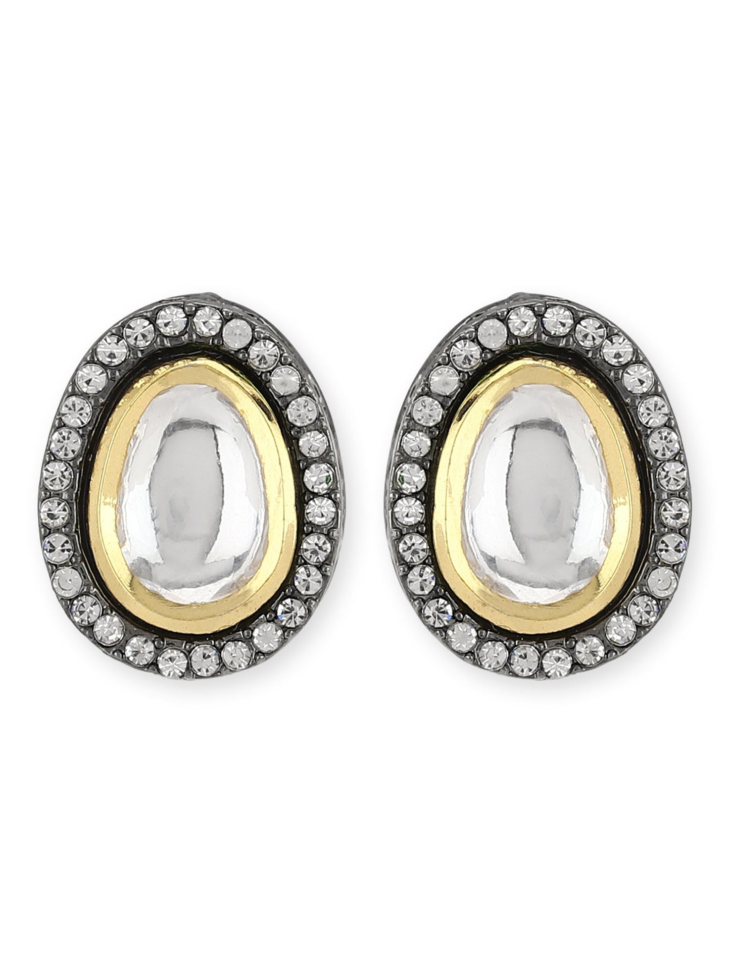 Black Teardrop Kundan Shaped Studs Earrings - Ruby Raang - Swadesiicart