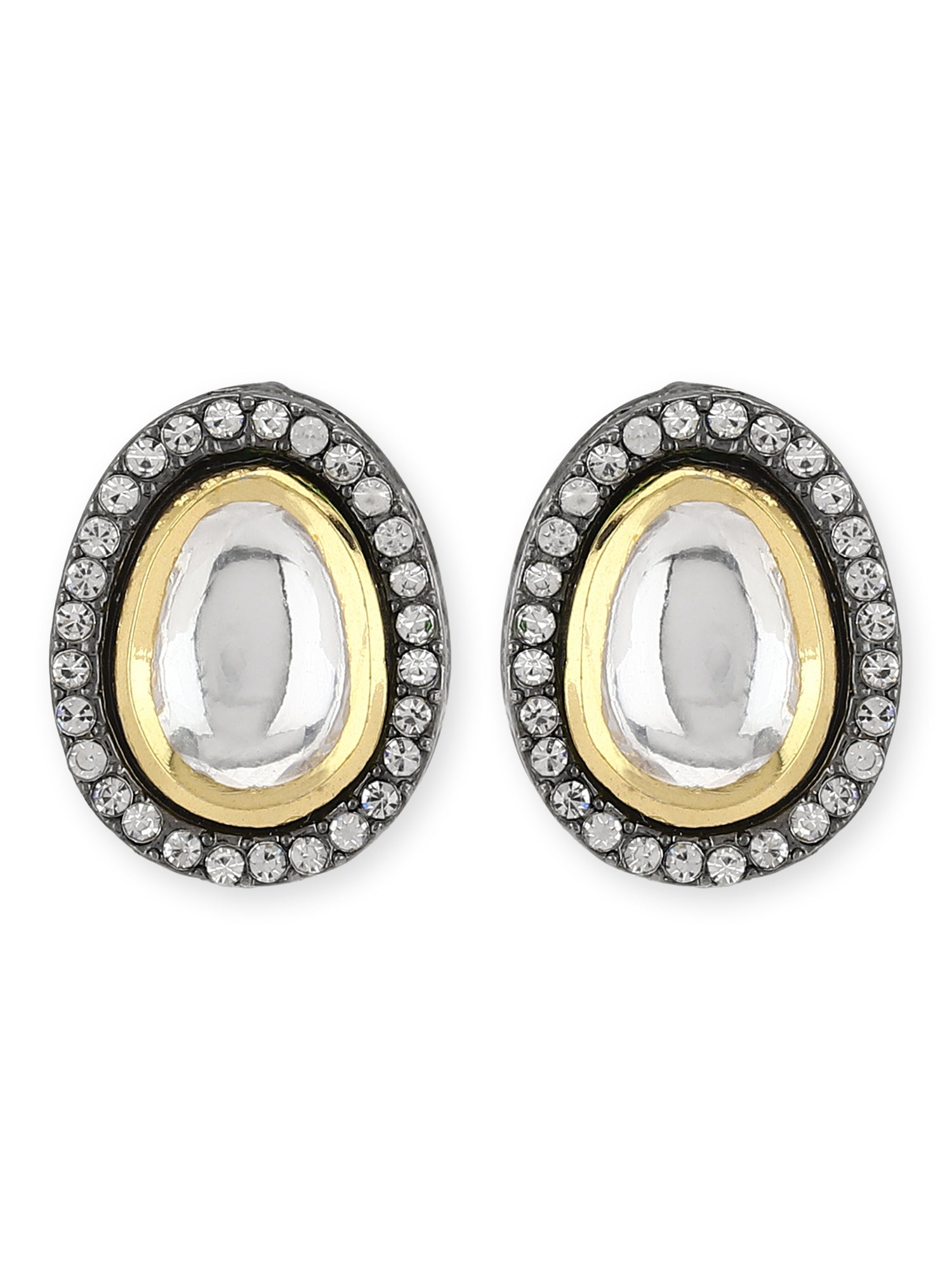 Black Teardrop Kundan Shaped Studs Earrings - Ruby Raang - Swadesiicart