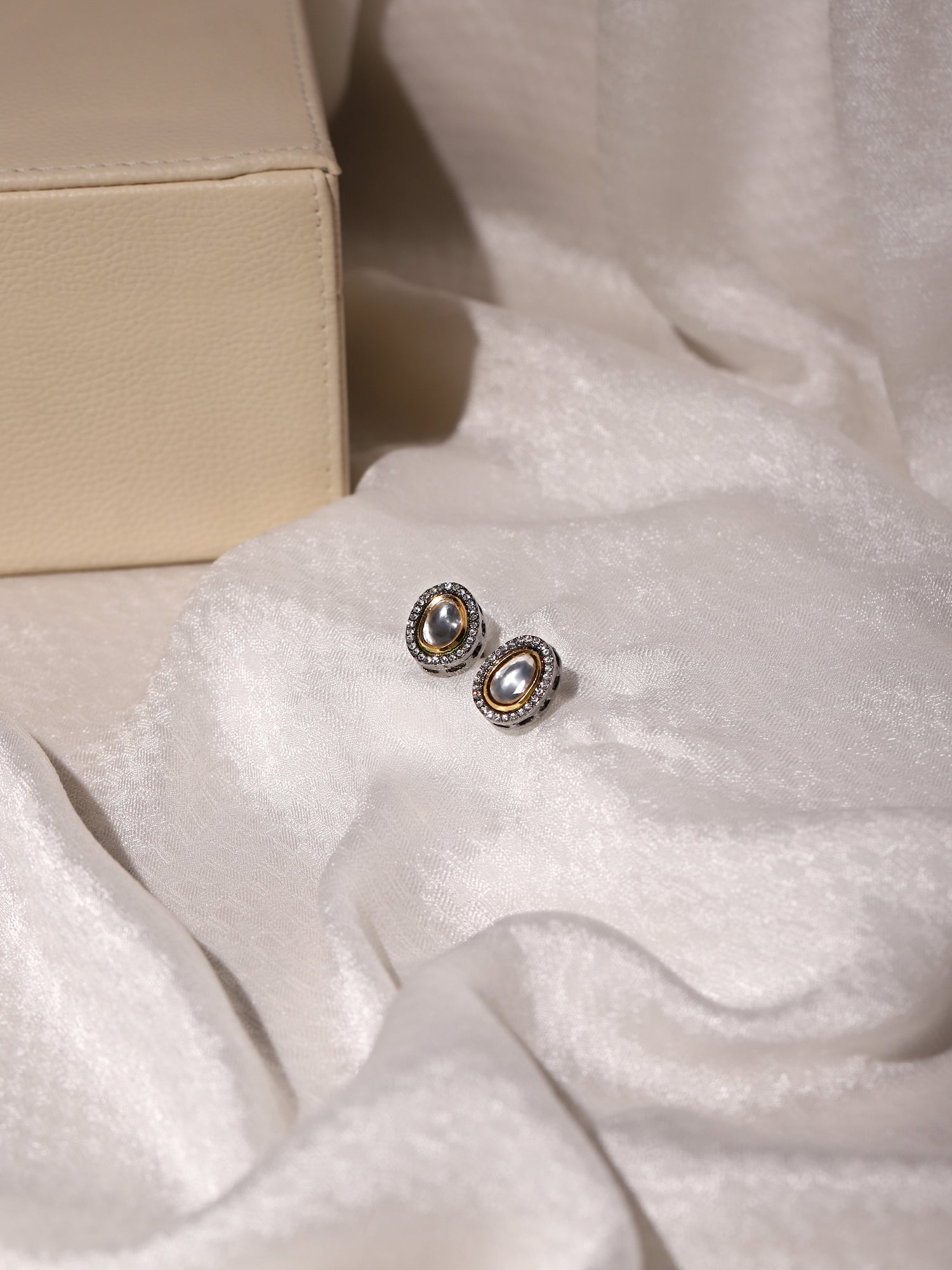 Black Teardrop Kundan Shaped Studs Earrings - Ruby Raang - Swadesiicart