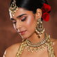 Gold-Polished Green Kundan-Studded Pearl Beaded Jewellery Set - Ruby Raang - Ruby Raang Studio