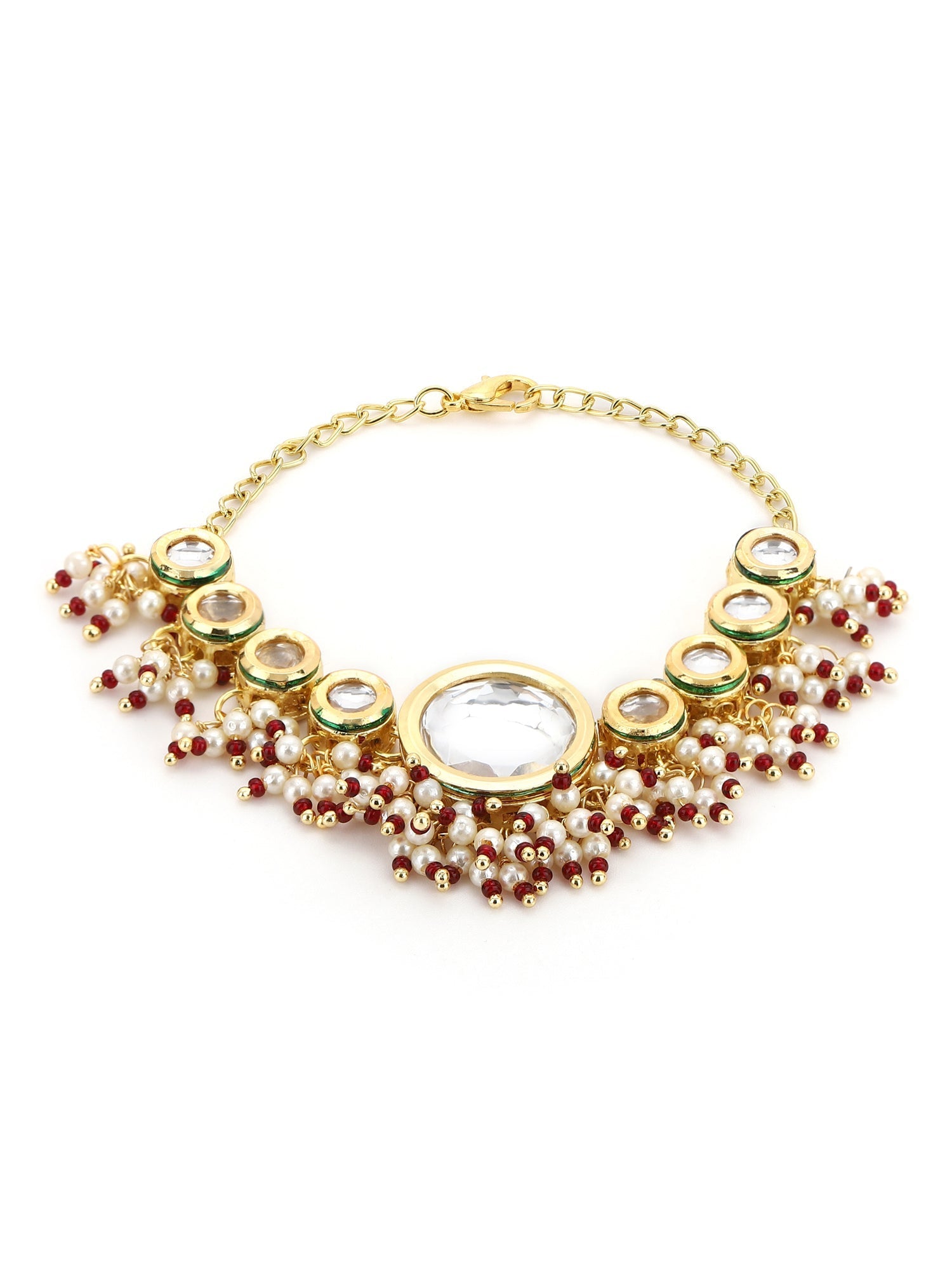 Women's Gold-Toned White Brass Kundan Gold-Polished Wraparound Bracelet - Ruby Raang - Swadesiicart