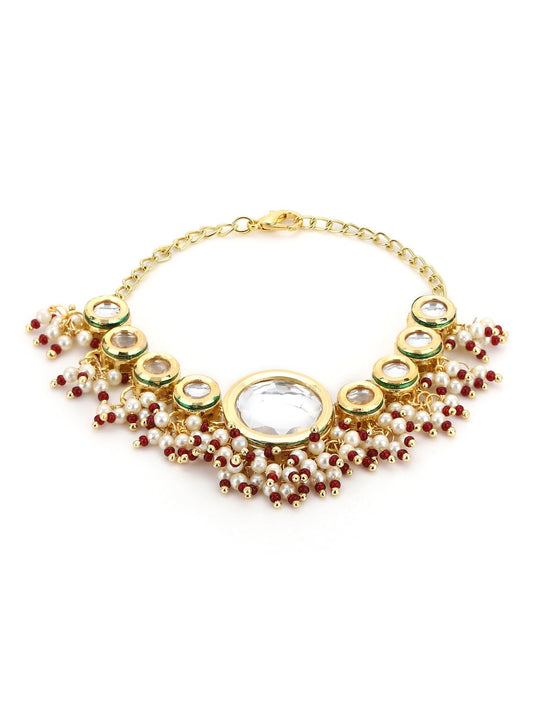 Women's Gold-Toned White Brass Kundan Gold-Polished Wraparound Bracelet - Ruby Raang - Swadesiicart