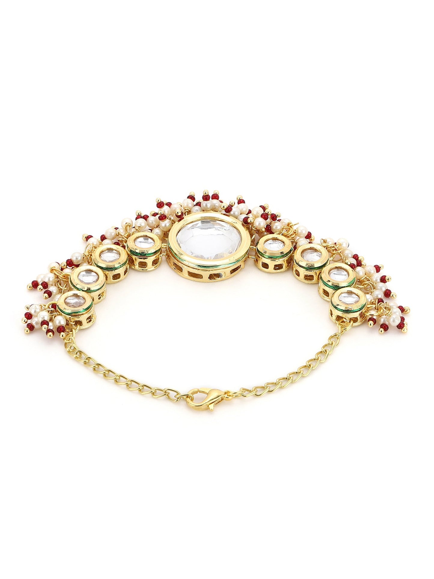 Women's Gold-Toned White Brass Kundan Gold-Polished Wraparound Bracelet - Ruby Raang - Swadesiicart