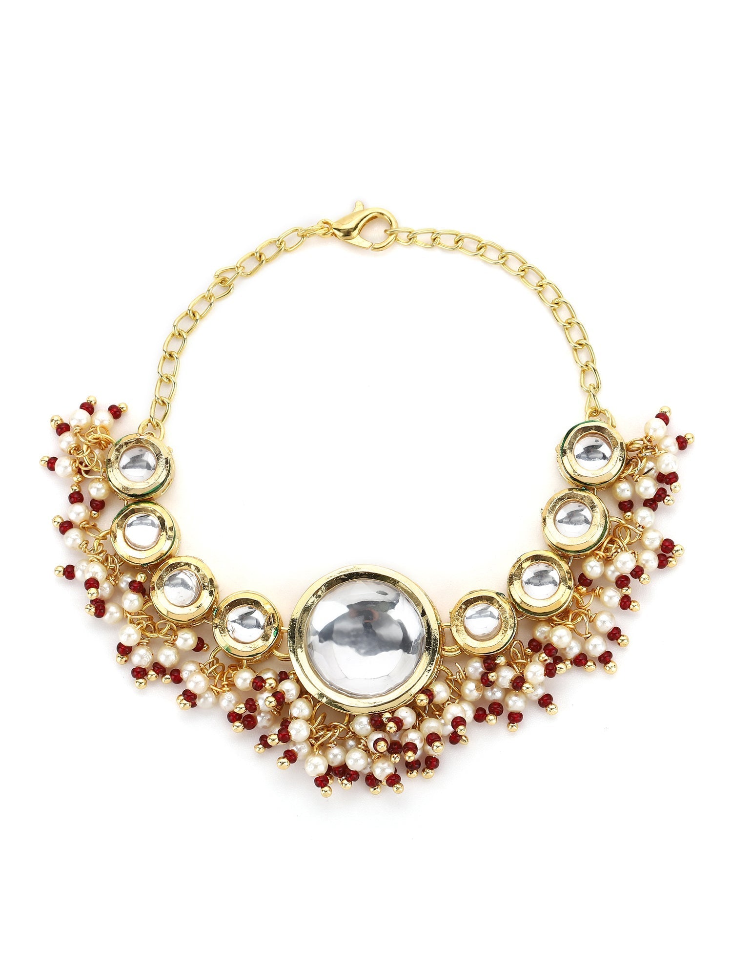 Women's Gold-Toned White Brass Kundan Gold-Polished Wraparound Bracelet - Ruby Raang - Swadesiicart