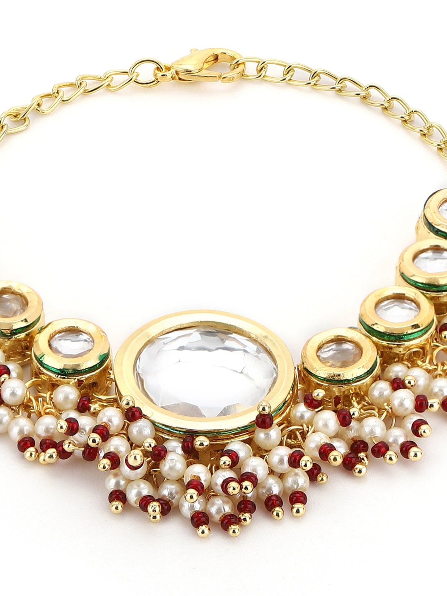 Women's Gold-Toned White Brass Kundan Gold-Polished Wraparound Bracelet - Ruby Raang - Swadesiicart