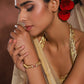 Women's Gold-Toned Pink Brass Kundan Handcrafted Gold-Polished Kada Bracelet - Ruby Raang - Ruby Raang Studio