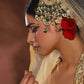 Gold-Polished White Green Kundan-Studded Beaded Jhoomar Passa - Ruby Raang | Swadesiicart