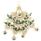 Gold-Polished White Green Kundan-Studded Beaded Jhoomar Passa - Ruby Raang | Swadesiicart
