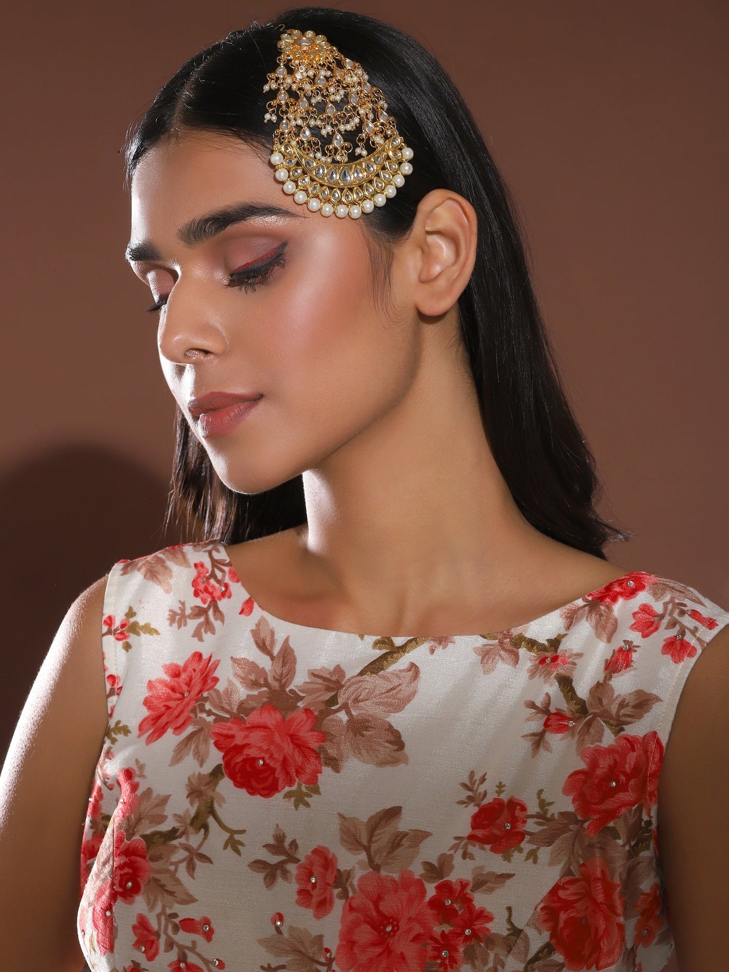 Gold-Polished White Kundan-Studded Beaded Handcrafted Jhumar Passa - Ruby Raang | Swadesiicart