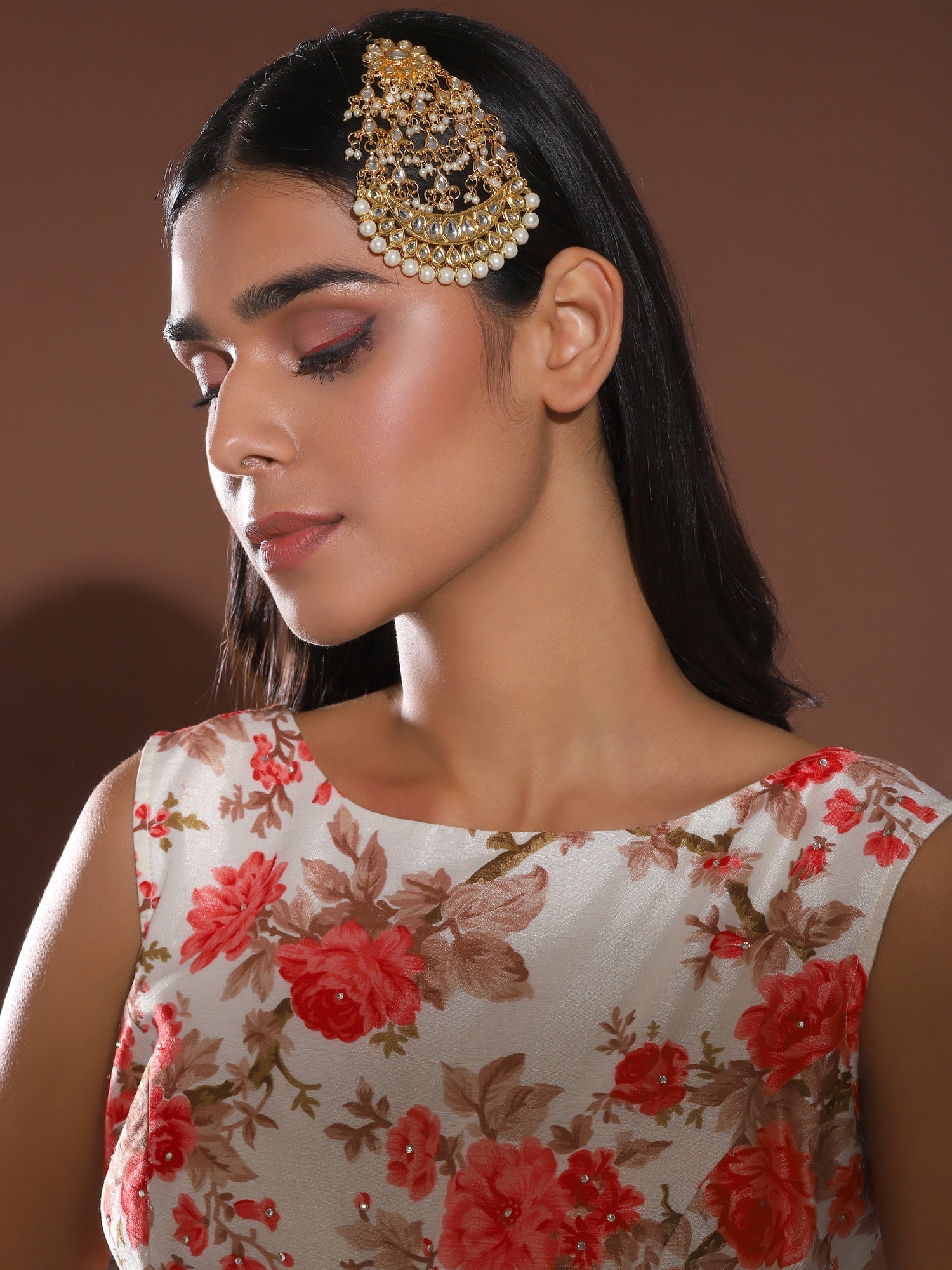 Gold-Polished White Kundan-Studded Beaded Handcrafted Jhumar Passa - Ruby Raang | Swadesiicart