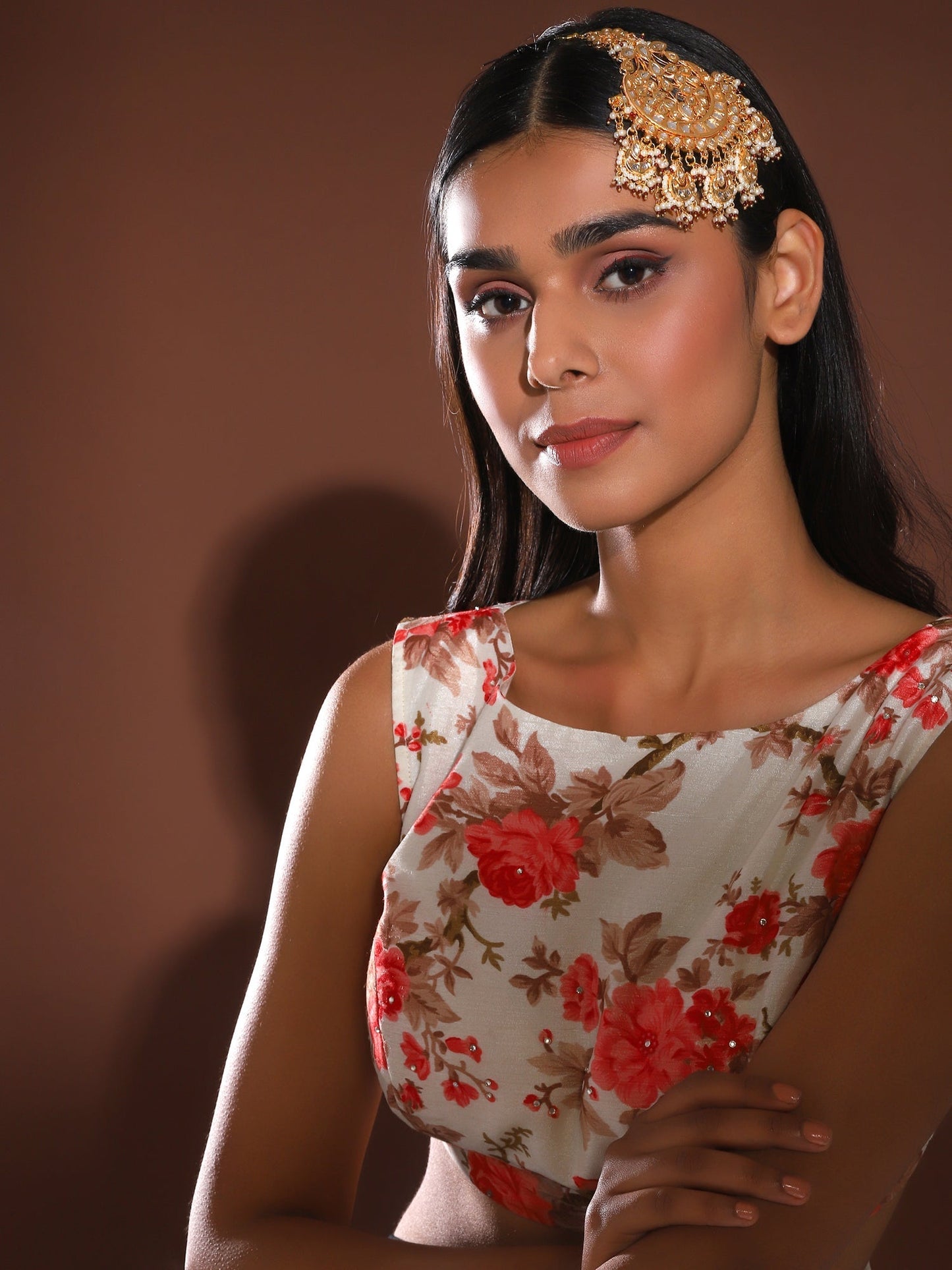 Women's Gold-Polished White Red Kundan-Studded Beaded Jhumar Passa - Ruby Raang | Swadesiicart