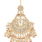 Women's Gold-Polished White Red Kundan-Studded Beaded Jhumar Passa - Ruby Raang | Swadesiicart