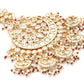 Women's Gold-Polished White Red Kundan-Studded Beaded Jhumar Passa - Ruby Raang | Swadesiicart