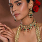 Gold-Polished Green White Kundan Stone-Studded Pearl-Beaded Jewellery Set - Ruby Raang - Ruby Raang Studio