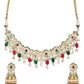 Gold-Polished Green White Kundan Stone-Studded Pearl-Beaded Jewellery Set - Ruby Raang - Swadesiicart