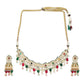 Gold-Polished Green White Kundan Stone-Studded Pearl-Beaded Jewellery Set - Ruby Raang - Swadesiicart