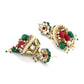 Gold-Polished Green White Kundan Stone-Studded Pearl-Beaded Jewellery Set - Ruby Raang - Swadesiicart