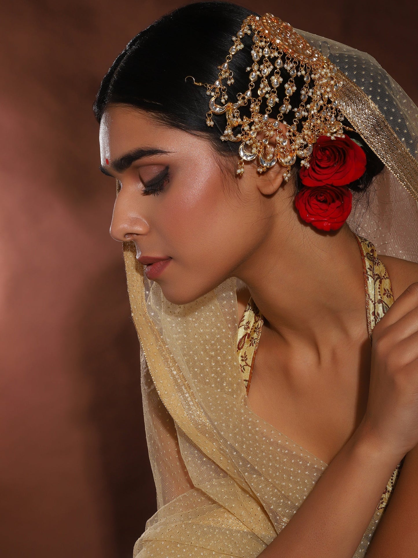 Gold-Polished White Kundan Jhoomarpassa - Ruby Raang | Swadesiicart
