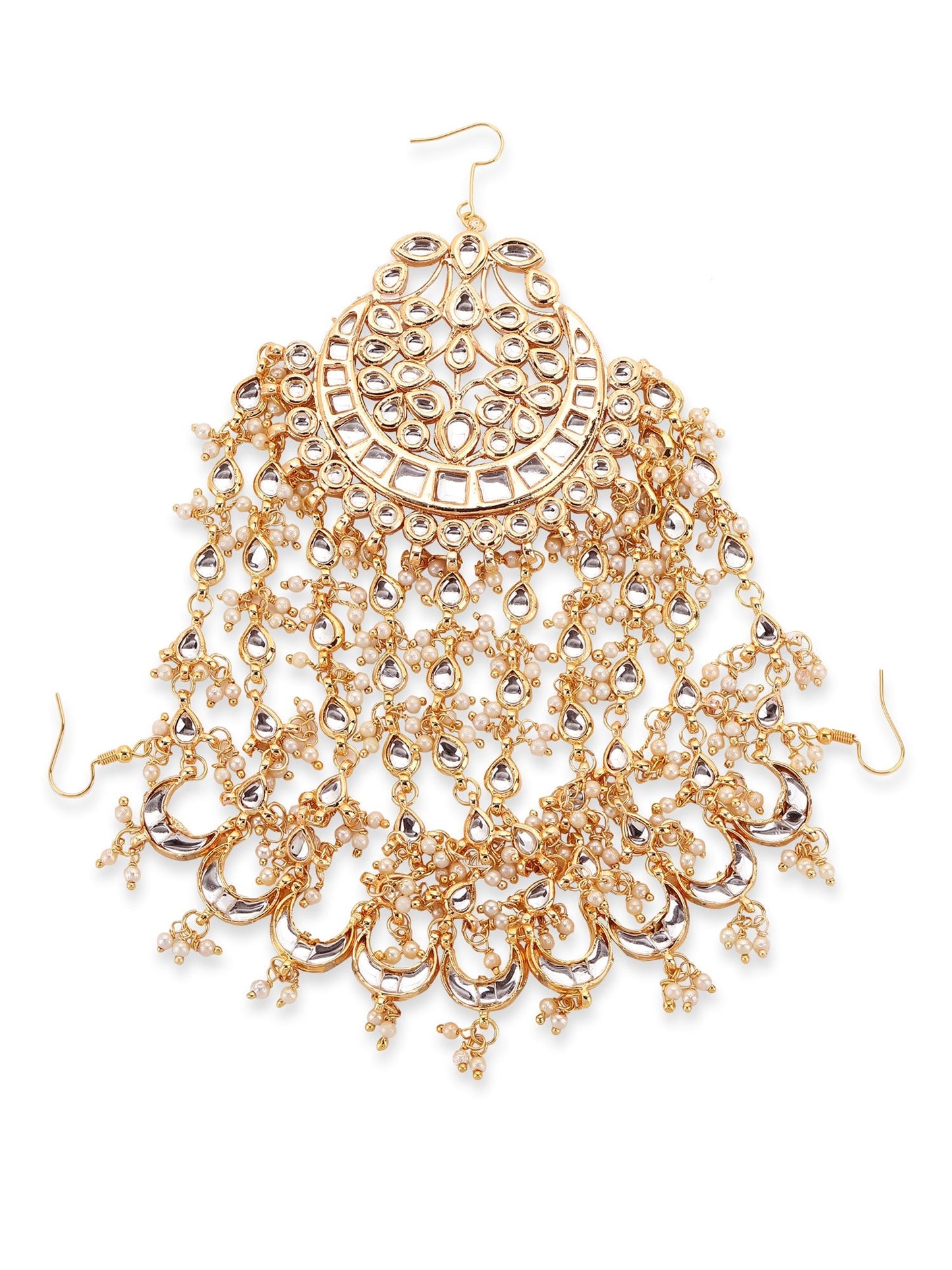 Gold-Polished White Kundan Jhoomarpassa - Ruby Raang | Swadesiicart