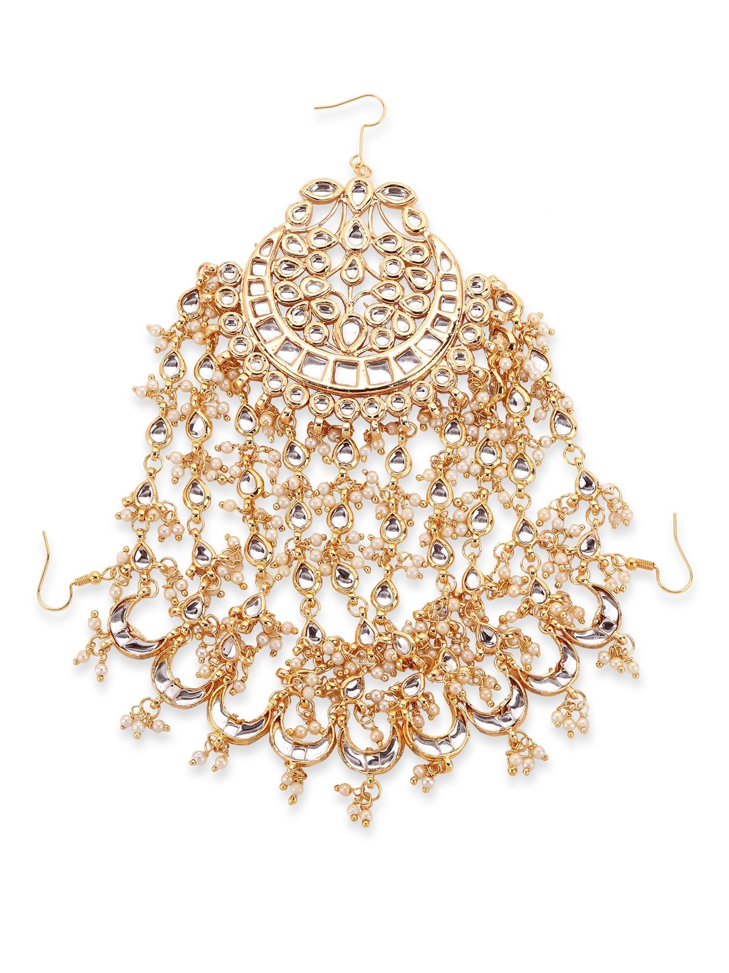 Gold-Polished White Kundan Jhoomarpassa - Ruby Raang | Swadesiicart