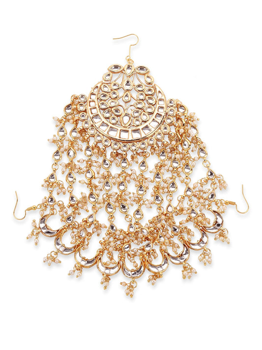 Gold-Polished White Kundan Jhoomarpassa - Ruby Raang | Swadesiicart