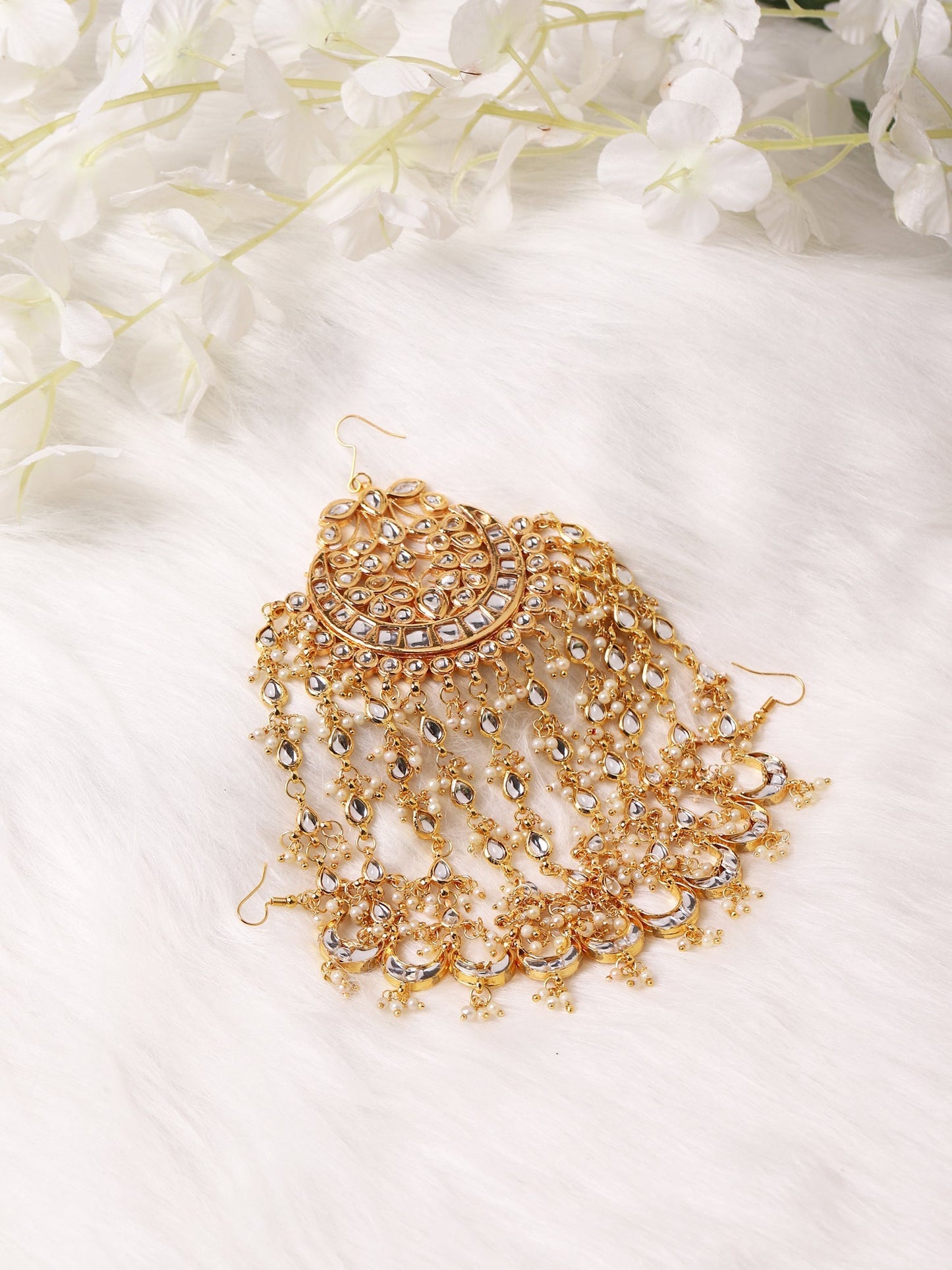 Gold-Polished White Kundan Jhoomarpassa - Ruby Raang | Swadesiicart