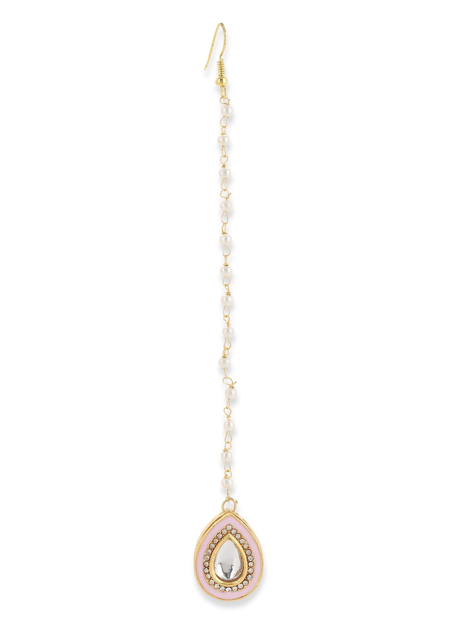 Gold-Polished Pink Kundan Studded Maang Tikka - Ruby Raang | Swadesiicart
