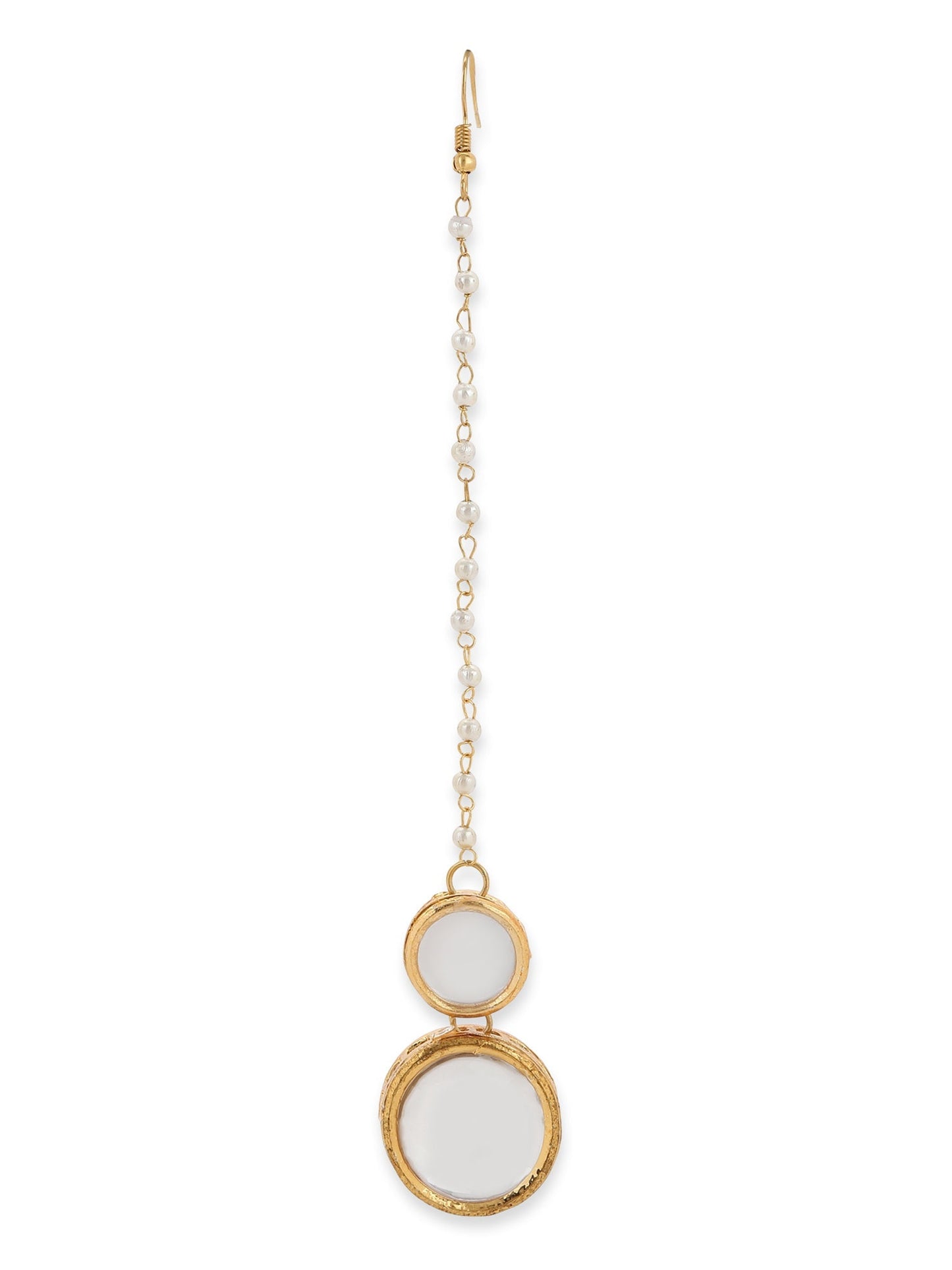 Gold-Polished White Kundan Studded Beaded Maang Tikka - Ruby Raang | Swadesiicart