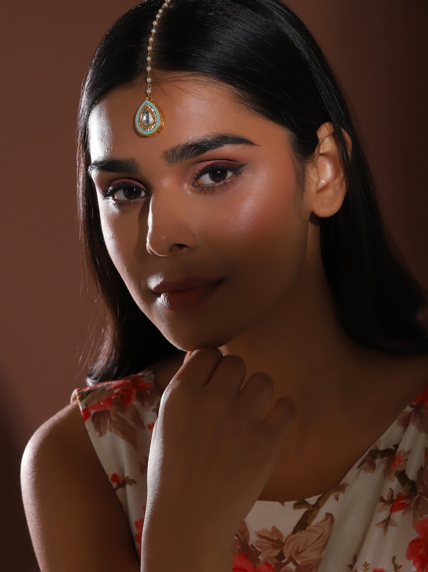 Gold-Polished White Kundan-Studded Maangtika - Ruby Raang | Swadesiicart