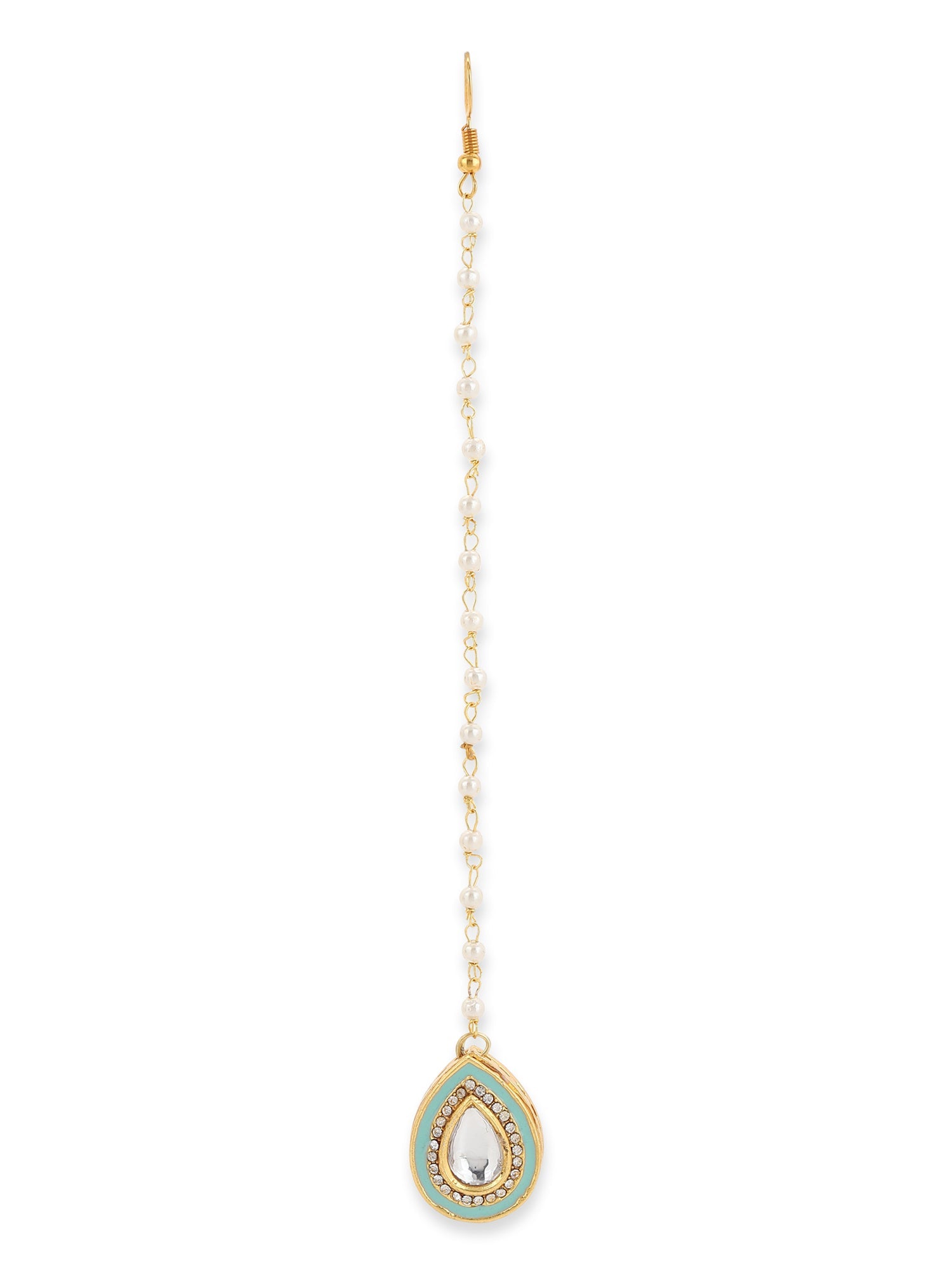 Gold-Polished White Kundan-Studded Maangtika - Ruby Raang | Swadesiicart