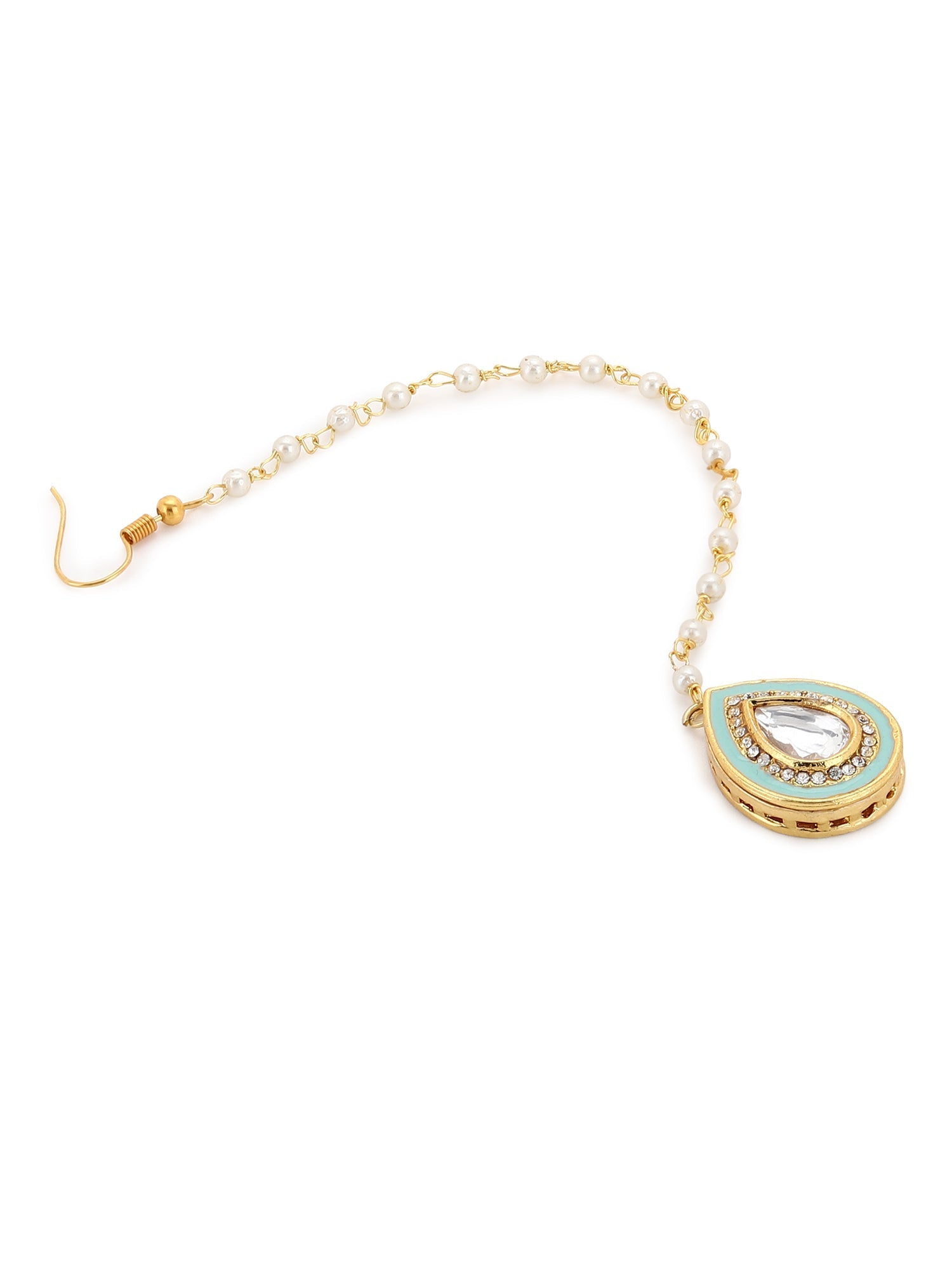 Gold-Polished White Kundan-Studded Maangtika - Ruby Raang | Swadesiicart