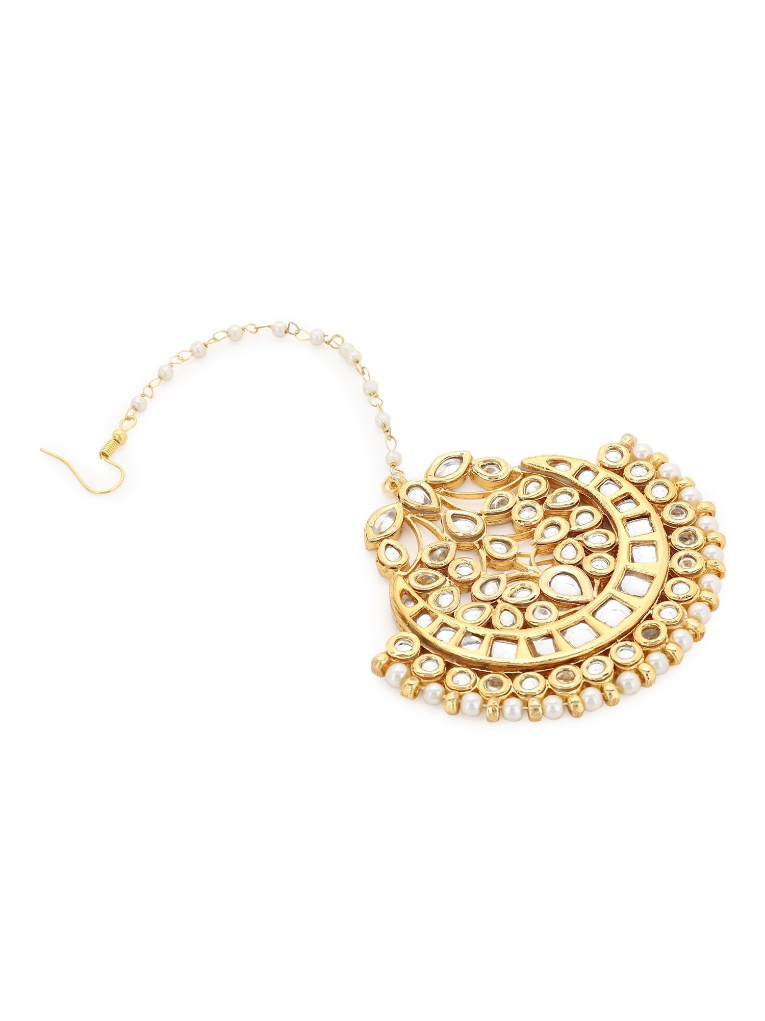 Gold-Polished White Kundan-Studded Maang Tikka - Ruby Raang | Swadesiicart