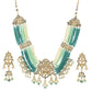 Gold-Polished Blue White Kundan Studded Beaded Jewellery Set - Ruby Raang - Swadesiicart