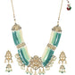 Gold-Polished Blue White Kundan Studded Beaded Jewellery Set - Ruby Raang - Swadesiicart
