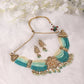 Gold-Polished Blue White Kundan Studded Beaded Jewellery Set - Ruby Raang - Swadesiicart