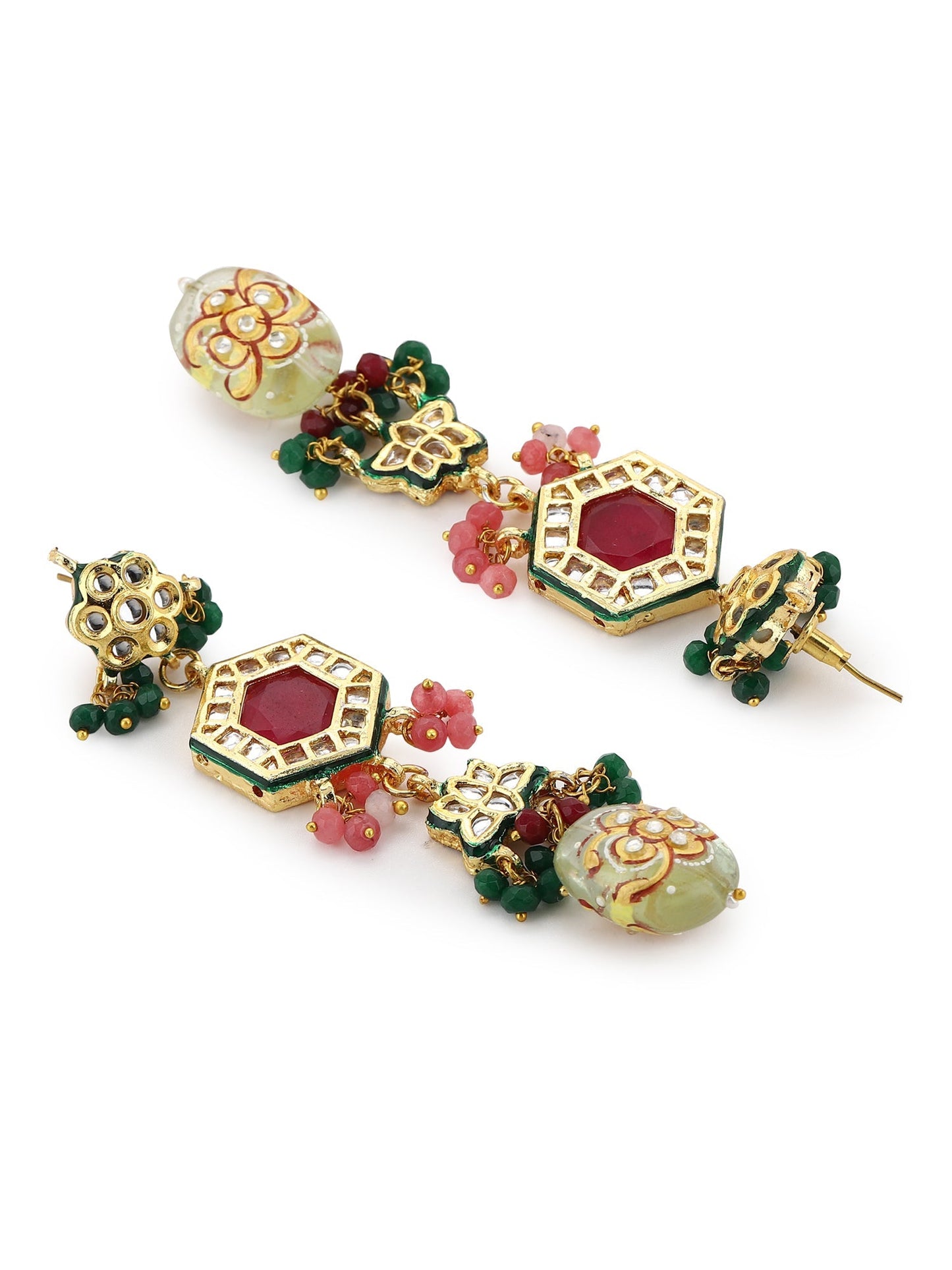 Gold-Polished Multicolored Kundan-Studded Beaded Jewellery Set - Ruby Raang - Swadesiicart