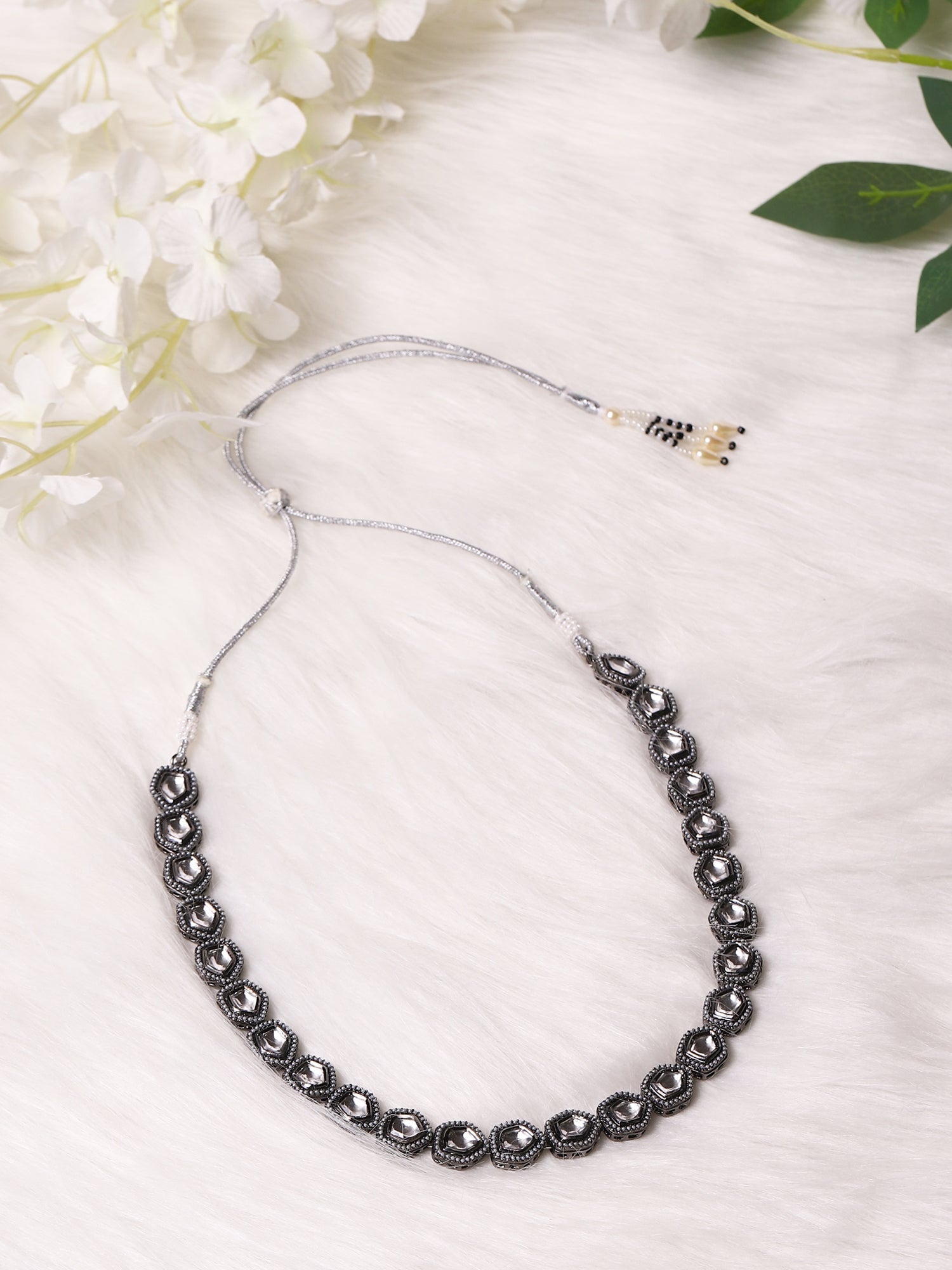 Black Brass Rhodium-Plated Necklace - Ruby Raang | Swadesiicart
