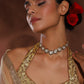 Gold-Toned Green Brass Rhodium-Plated Kundan Necklace - Ruby Raang | Swadesiicart