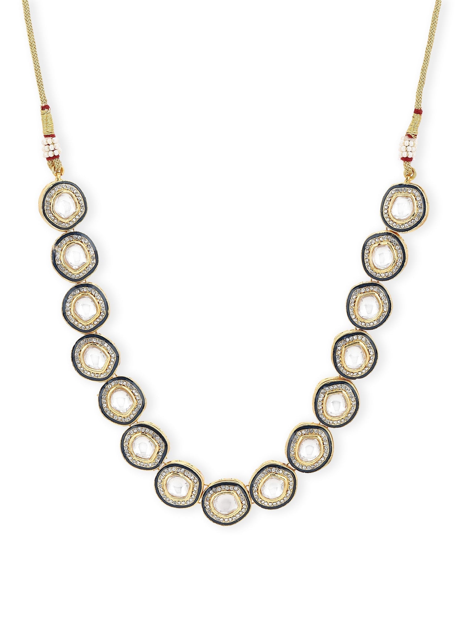 Gold-Toned Green Brass Rhodium-Plated Kundan Necklace - Ruby Raang | Swadesiicart