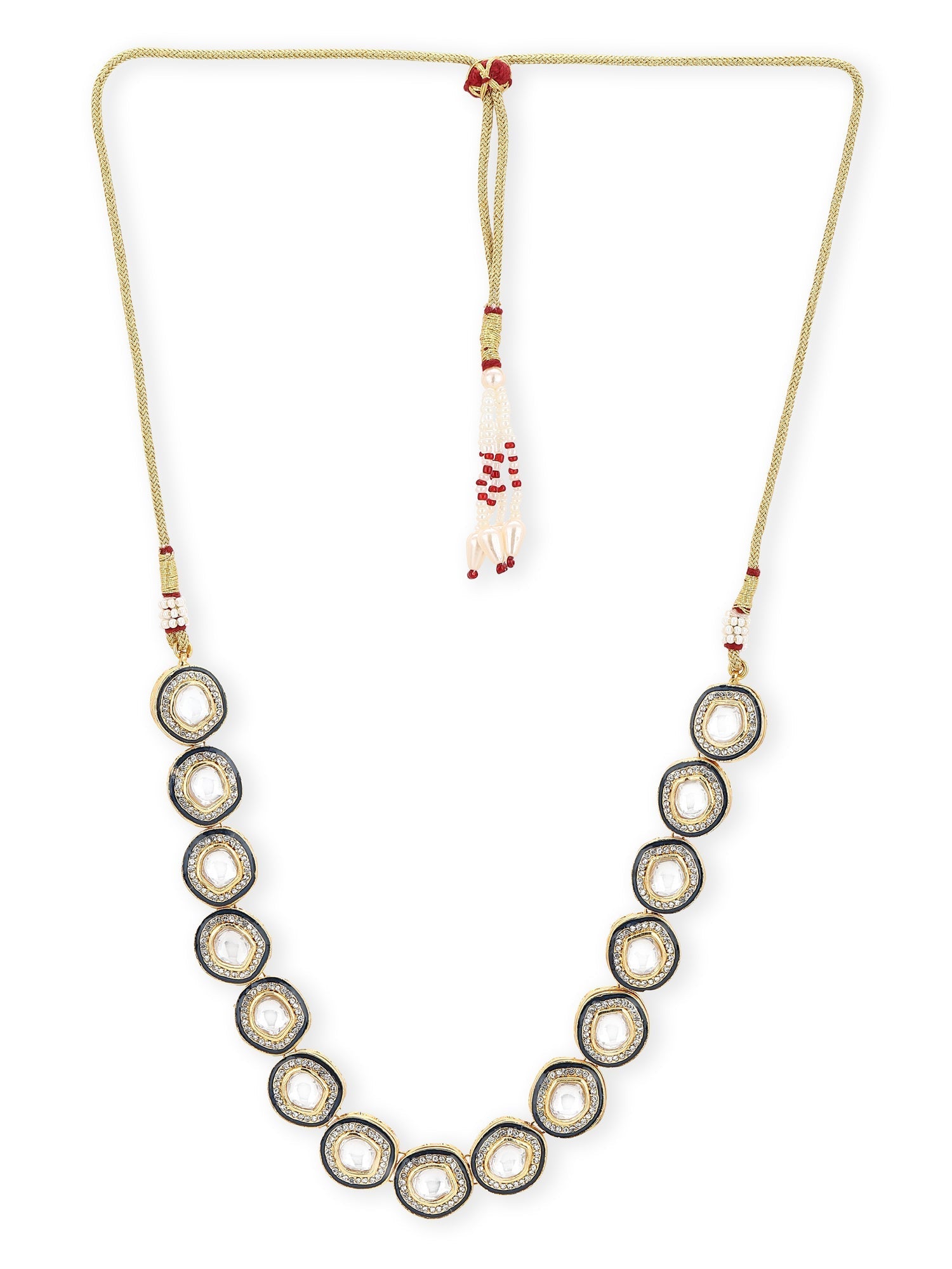 Gold-Toned Green Brass Rhodium-Plated Kundan Necklace - Ruby Raang | Swadesiicart