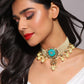 White Blue Brass Gold-Polished Necklace - Ruby Raang | Swadesiicart